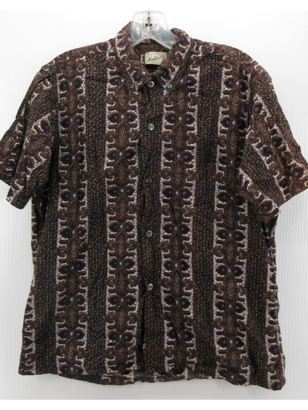 VINTAGE Monticello Shirt Medium Brown Button Up Abstract Batik Paisley